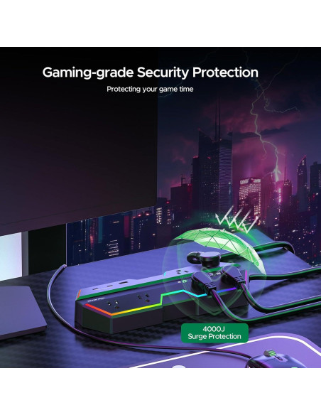 Regleta de Poder Green Box 6 Salidas 4000J USB RGB 20W