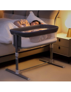 Cuna Lateral RONBEI Gris Claro, Portátil y Transpirable 2