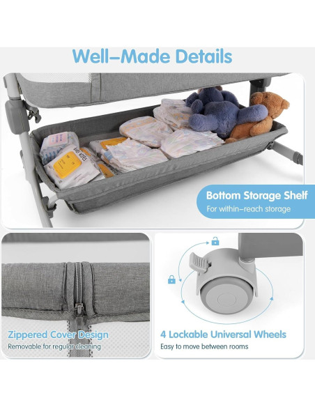Cuna para Bebés INFANS 3 en 1 Lateral Ajustable Gris