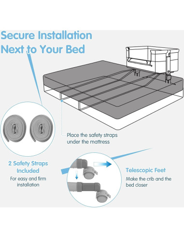 Cuna para Bebés INFANS 3 en 1 Lateral Ajustable Gris