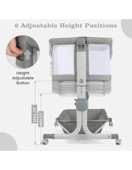 Cuna para Bebés INFANS 3 en 1 Lateral Ajustable Gris