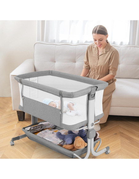 Cuna para Bebés INFANS 3 en 1 Lateral Ajustable Gris