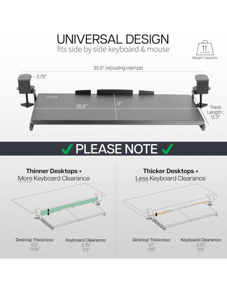 Bandeja de Teclado VIVO MOUNT-KB05EL con Luces LED RGB