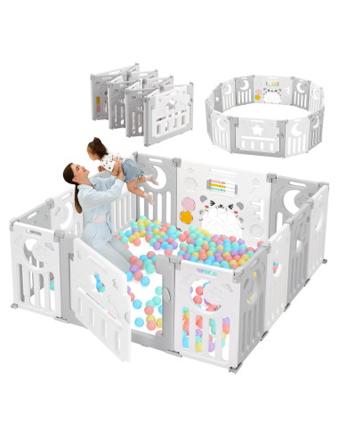 Parque Infantil Plegable Dripex 14 Paneles 1.52x1.52m Gris Blanco