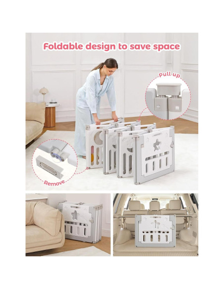 Parque Infantil Plegable Dripex 14 Paneles 1.52x1.52m Gris Blanco