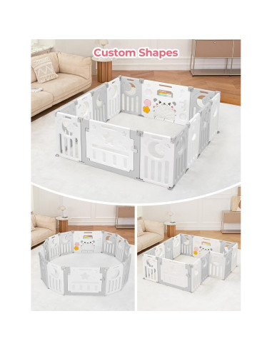 Parque Infantil Plegable Dripex 14 Paneles 1.52x1.52m Gris Blanco