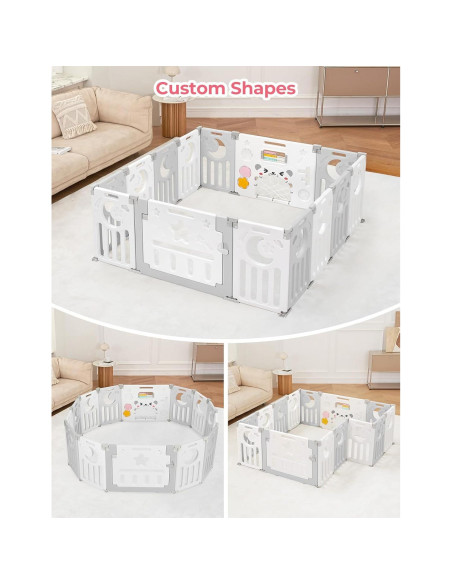 Parque Infantil Plegable Dripex 14 Paneles 1.52x1.52m Gris Blanco