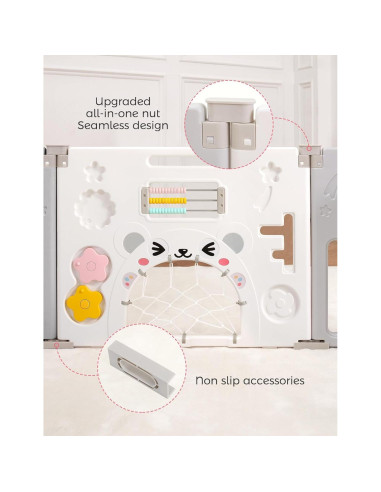 Parque Infantil Plegable Dripex 14 Paneles 1.52x1.52m Gris Blanco