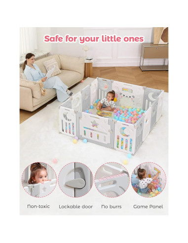 Parque Infantil Plegable Dripex 14 Paneles 1.52x1.52m Gris Blanco