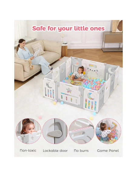 Parque Infantil Plegable Dripex 14 Paneles 1.52x1.52m Gris Blanco