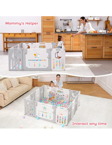 Parque Infantil Plegable Dripex 14 Paneles 1.52x1.52m Gris Blanco