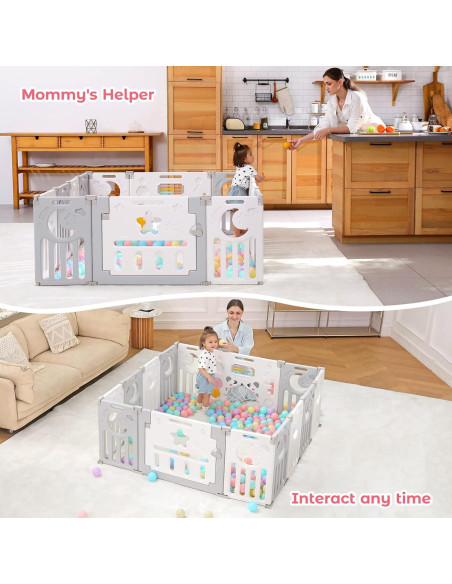 Parque Infantil Plegable Dripex 14 Paneles 1.52x1.52m Gris Blanco