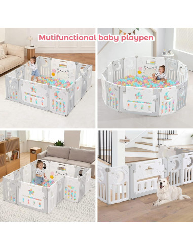 Parque Infantil Plegable Dripex 14 Paneles 1.52x1.52m Gris Blanco