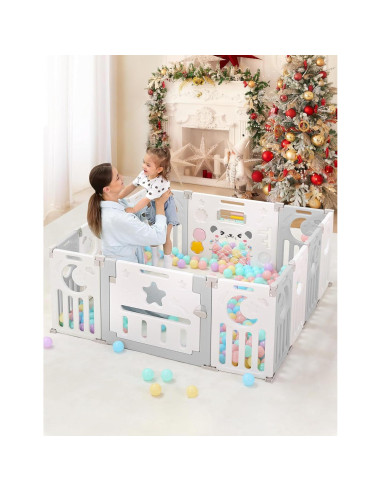 Parque Infantil Plegable Dripex 14 Paneles 1.52x1.52m Gris Blanco