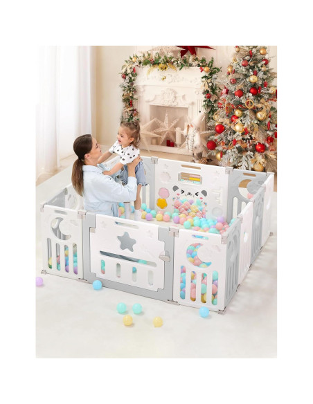 Parque Infantil Plegable Dripex 14 Paneles 1.52x1.52m Gris Blanco