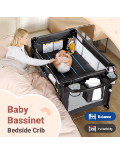 Cuna Lateral Ajustable ELEMARA 5 en 1, Gris, 0-3 Años 2