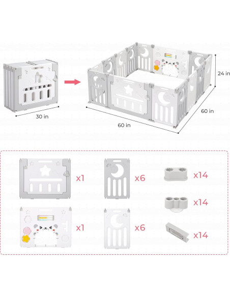Parque Infantil Plegable Dripex 14 Paneles 1.52x1.52m Gris Blanco