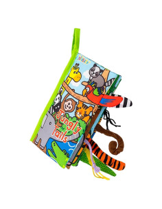 Libro de Tela Crinkle Jollybaby para Bebés 0-12 Meses - Colas de Jungla
