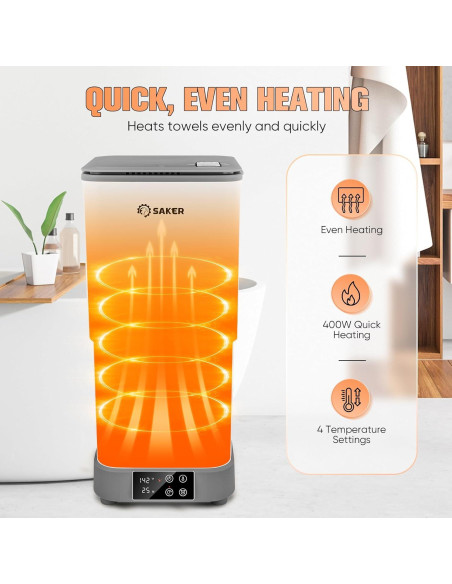 Calentador de Toallas Saker 30L, 400W, 4 Temperaturas, Negro
