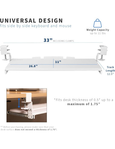 Bandeja de Teclado Ajustable VIVO MOUNT-KB05HW Blanca 27x11cm