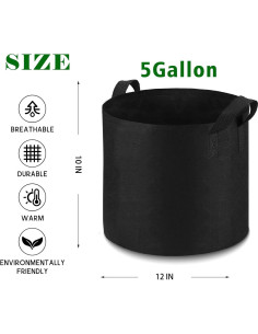 Paquete de 12 bolsas de cultivo AGOPLEE 5 Galones Tela Resistente 2