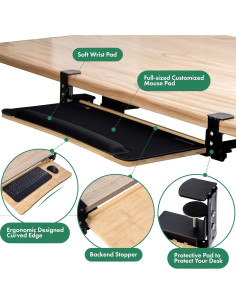 Bandeja de Teclado D'vine Dev KBT-1 con Reposamuñecas de Bambú 2