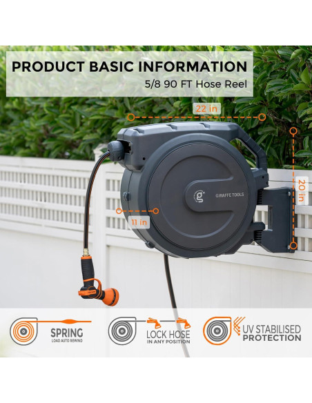 Carrete de Manguera Retráctil Giraffe Tools 5/8" x 27,4m