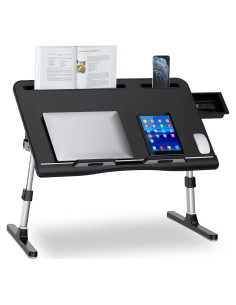 Escritorio de Cama Ajustable EVETTO 60x40 cm Negro Cuero PVC