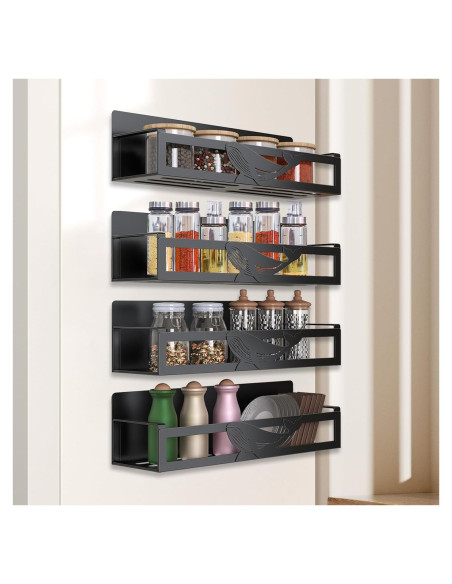 Estante Magnético AURIKAR para Especias - Paquete de 4, Negro