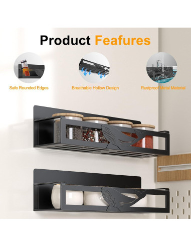 Estante Magnético AURIKAR para Especias - Paquete de 4, Negro