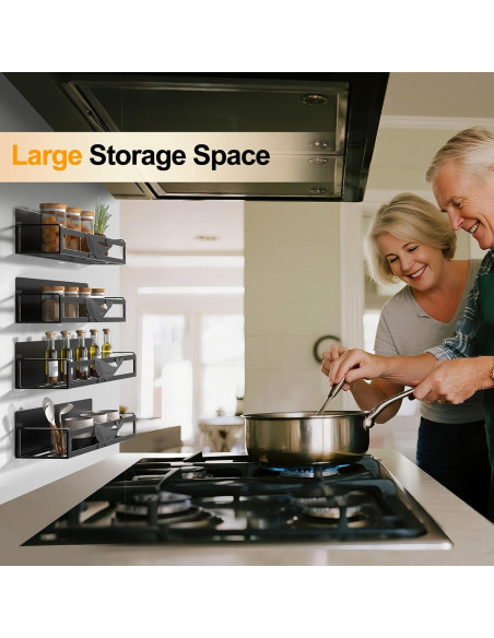 Estante Magnético AURIKAR para Especias - Paquete de 4, Negro