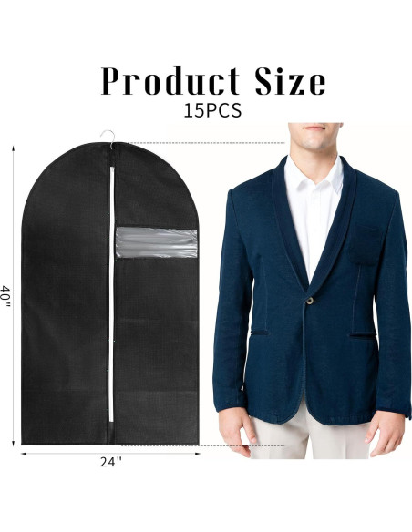 Paquete de 12 bolsas para ropa Wutfuooo 101.6x60.96cm Negro