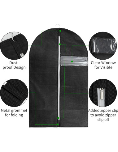 Paquete de 12 bolsas para ropa Wutfuooo 101.6x60.96cm Negro