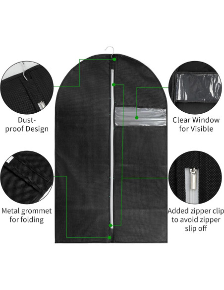 Paquete de 12 bolsas para ropa Wutfuooo 101.6x60.96cm Negro