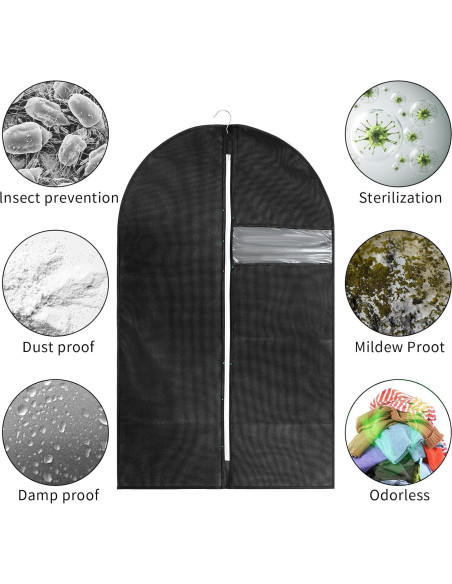 Paquete de 12 bolsas para ropa Wutfuooo 101.6x60.96cm Negro