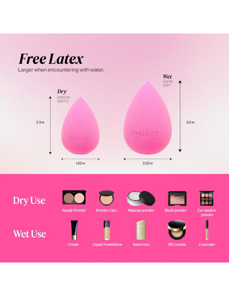 Esponja de Maquillaje Fresh Up Rosa - Vegana, Sin Látex, Reutilizable