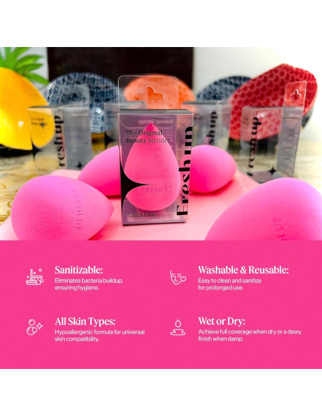 Esponja de Maquillaje Fresh Up Rosa - Vegana, Sin Látex, Reutilizable
