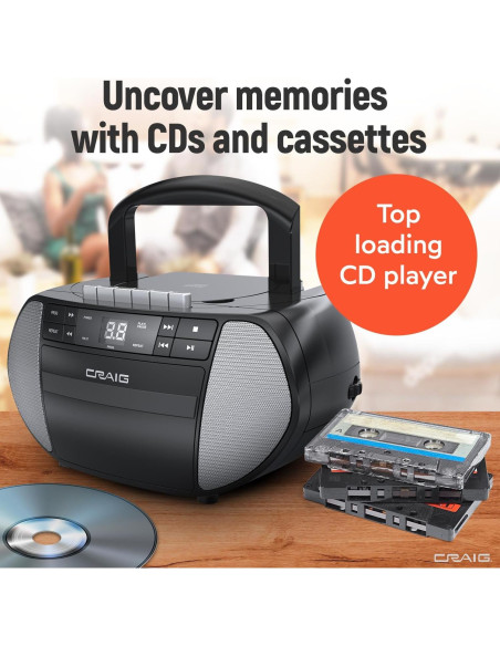 Boombox portátil Craig CD6951-SL con radio AM/FM y casetes