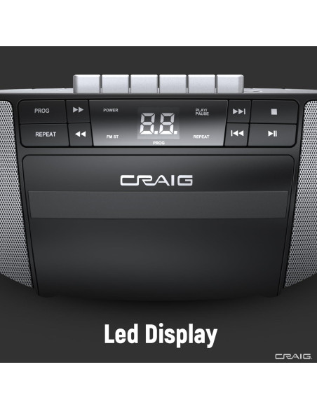 Boombox portátil Craig CD6951-SL con radio AM/FM y casetes