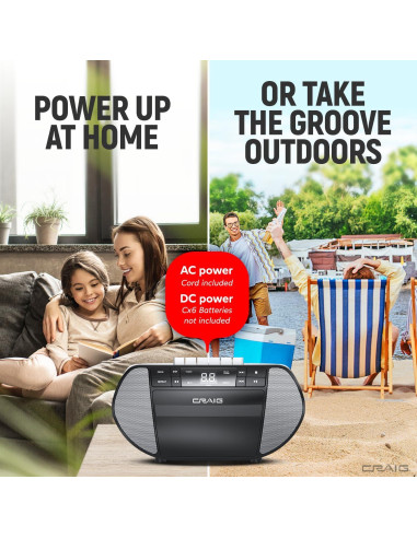 Boombox portátil Craig CD6951-SL con radio AM/FM y casetes