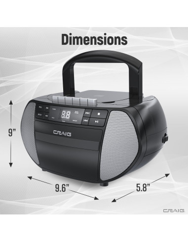 Boombox portátil Craig CD6951-SL con radio AM/FM y casetes