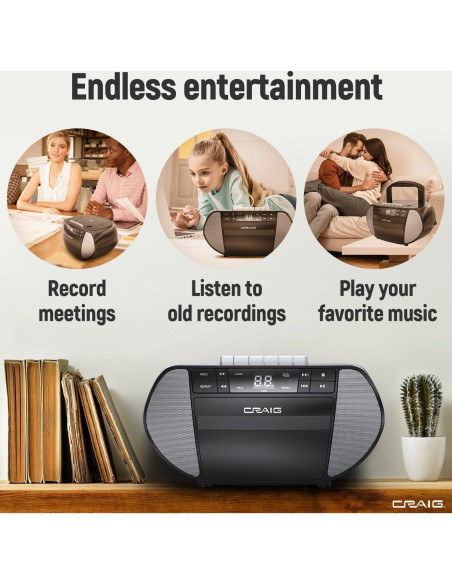 Boombox portátil Craig CD6951-SL con radio AM/FM y casetes