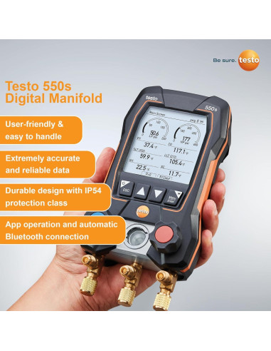 Kit de Manómetros Digitales Testo 550s con 2 Termómetros y 3 Mangueras