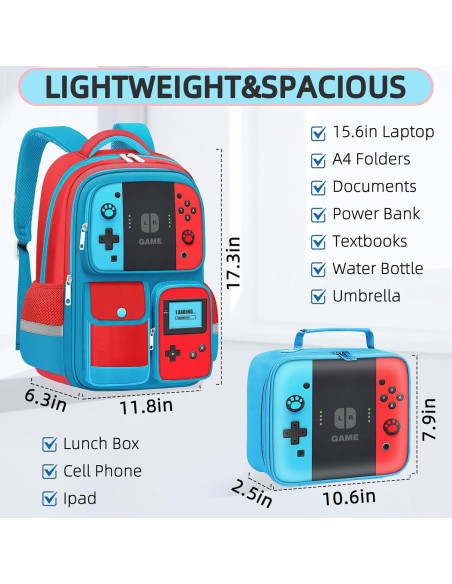 Set de 3 Mochilas Gamer para Niños con Almuerzo - 43 cm