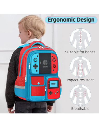 Set de 3 Mochilas Gamer para Niños con Almuerzo - 43 cm