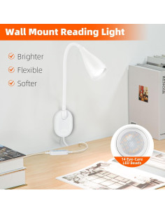 Lámpara de lectura LED de pared LiFMIRA con USB, 10 niveles 2