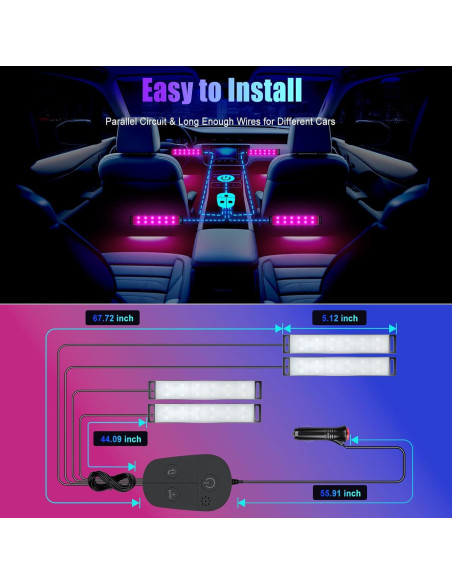 Luces LED RGB para Interior de Automóvil Honalia, Control APP