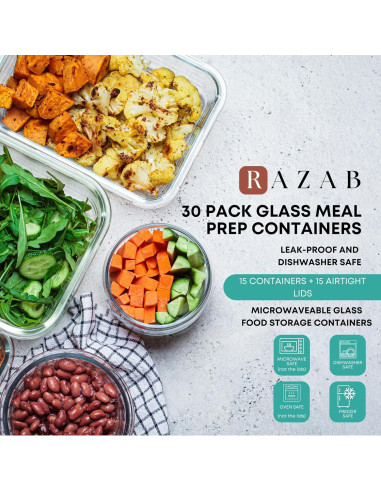 Contenedores de Almacenamiento de Vidrio Razab 30 PC - A prueba de Aire