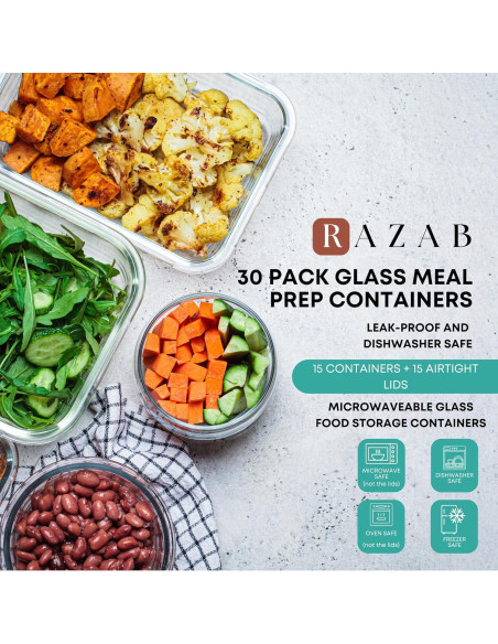 Contenedores de Almacenamiento de Vidrio Razab 30 PC - A prueba de Aire