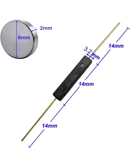 10 Interruptores Reed Gebildet N/O 14mm x 2.5mm con Imán